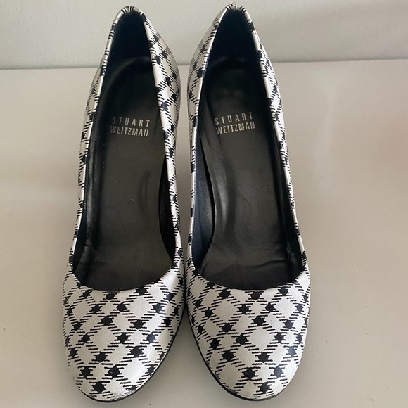 Stuart Weitzman black and white plaid heels - Picture 1 of 5